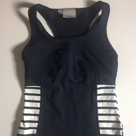 ATHLETA Navy/White Striped Racerback Bra In Tank - Picture 2 of 6